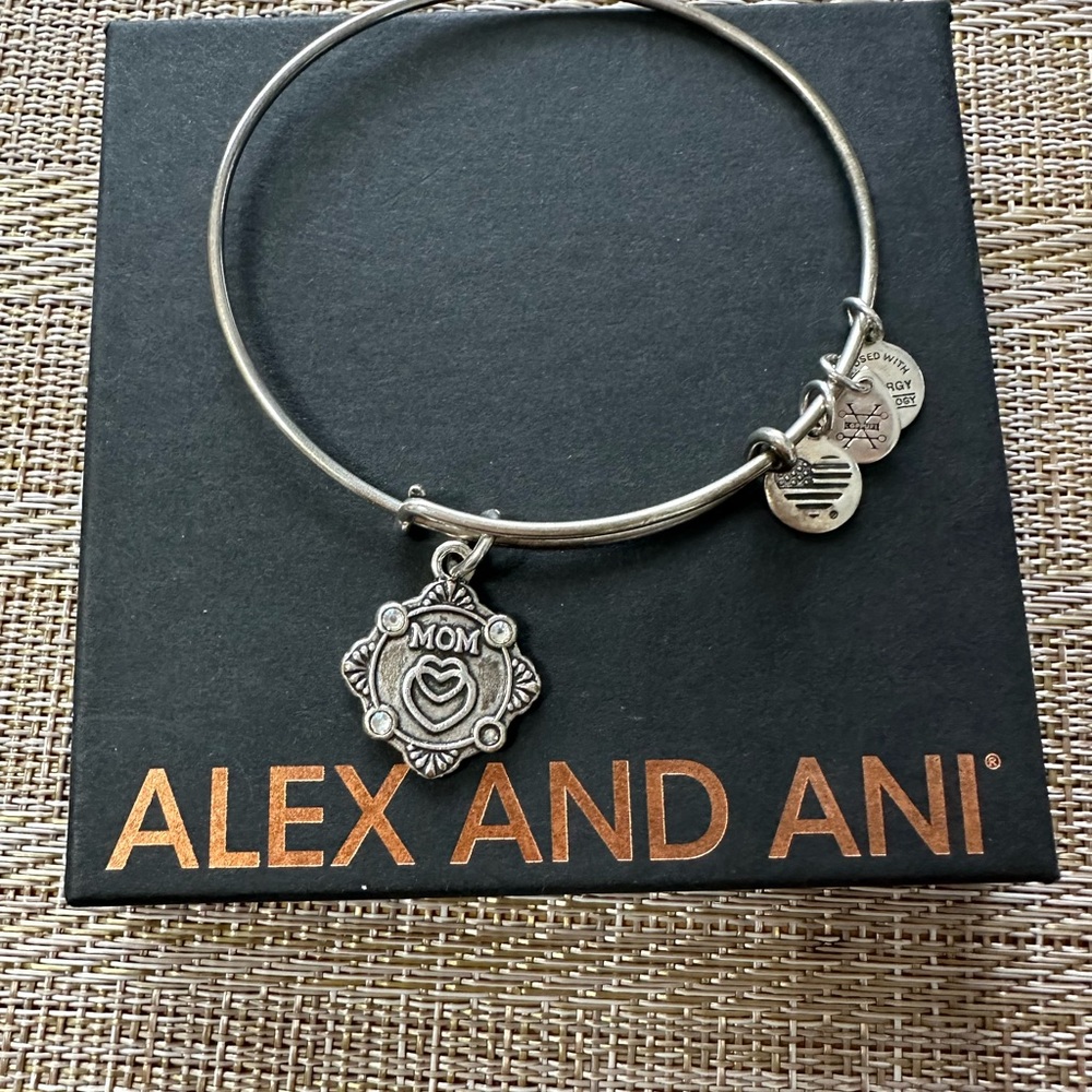 Alex and Ani Silver 'Mom' Charm Bangle